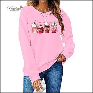 Long Sleeve Pullover Sweatshirt Love Heart Graphic Casual Tops